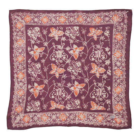 Purple scarf with butterfly pattern on a white background