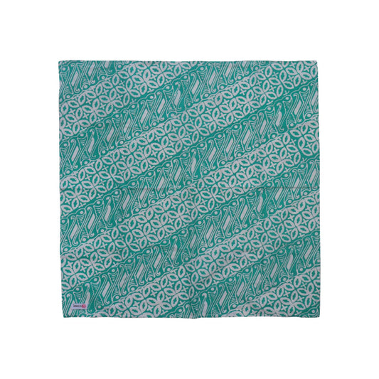 Teal and white patterned fabric on a white background