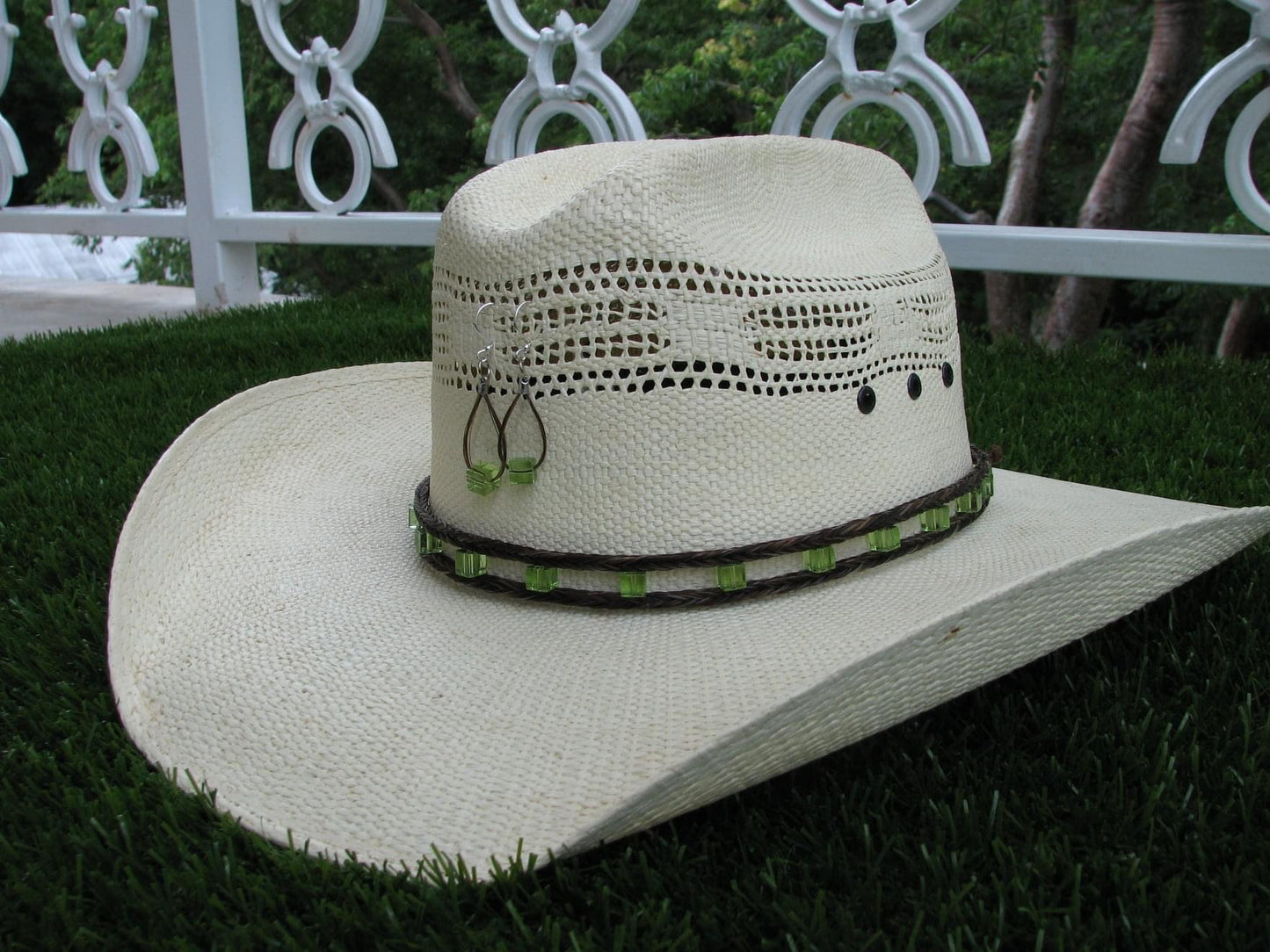 green crystal horsehair hatband